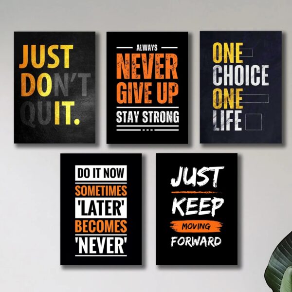 set of 5 Motivational Metal Art frames for wall decore / Metal Printed Art for office home workplace